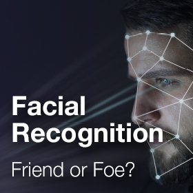 Man with facial recognition scan outline on face